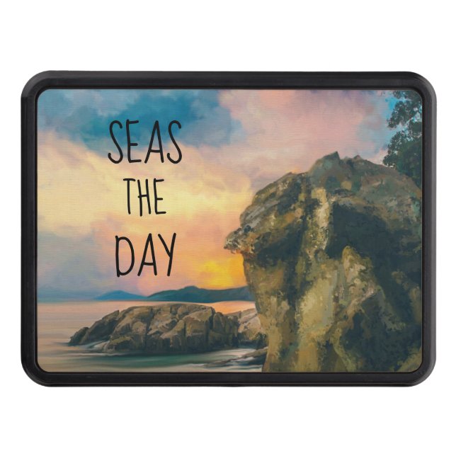 Seas the Day Inspirational Trailer Hitch Cover (Front)