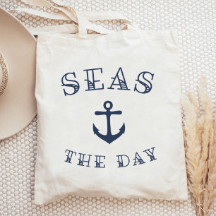 Seas the Day   Nautical Anchor Tote Bag