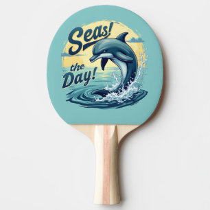 Seas the Day Retro Dolphin Ocean Aesthetic Ping Pong Paddle