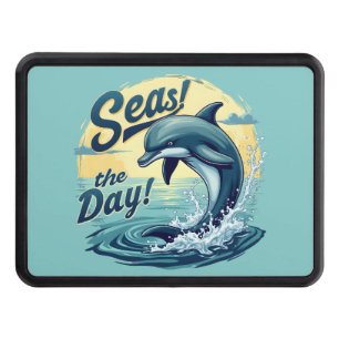 Seas the Day Retro Dolphin Ocean Aesthetic Trailer Hitch Cover