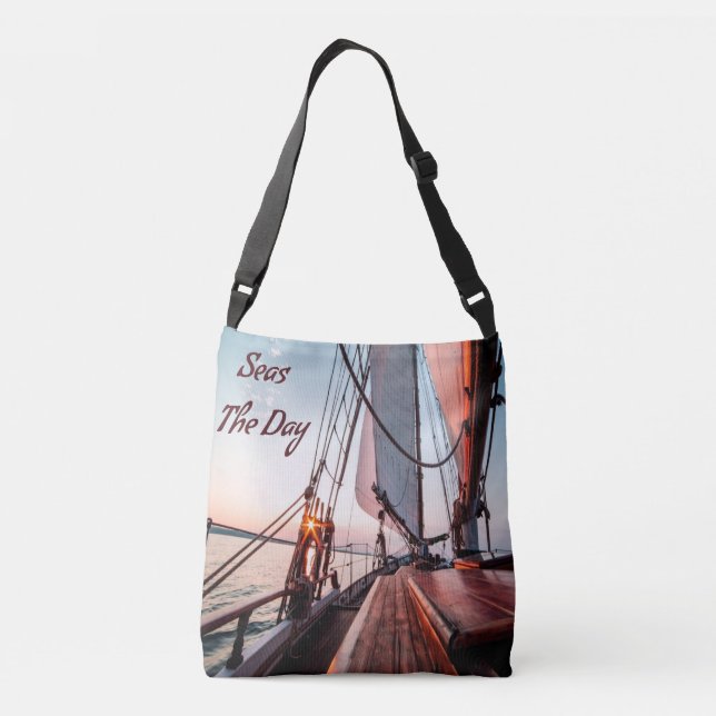 Seas The Day Sailing Boating Ocean Crossbody Bag (Back)
