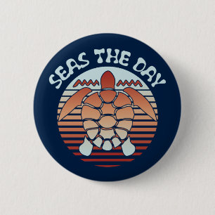 Seas The Day   Summer Vibes Turtle 2 Inch Round Button