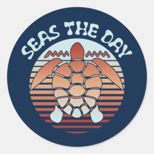 Seas The Day   Summer Vibes Turtle Classic Round Sticker
