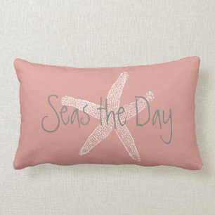 Seas the Day Vintage Starfish on Coral Lumbar Pillow