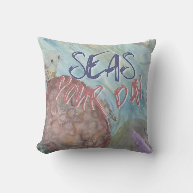 Seas Your Day Outdoor Throw Pillow (Front)
