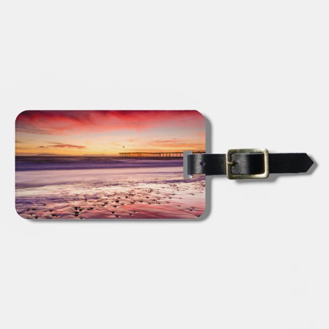 Seascape and pier at sunset, CA Luggage Tag (Front Horizontal)