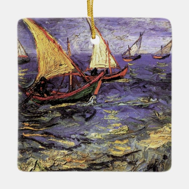 Seascape at Saintes Maries by Vincent van Gogh Ceramic Ornament (Front)