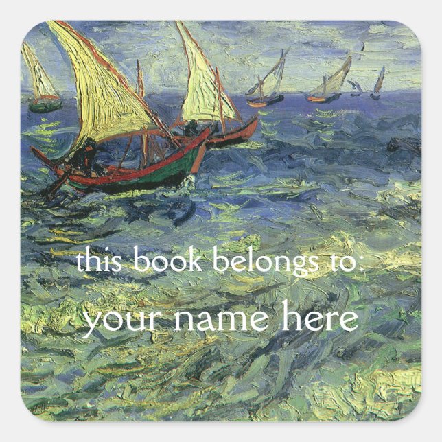 Seascape at Saintes-Maries; Van Gogh Bookplate Square Sticker (Front)