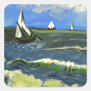 Seascape at Saintes-Maries, Van Gogh Square Sticker