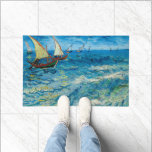 Seascape at Saintes-Maries | Vincent Van Gogh Doormat<br><div class="desc">Seascape at Saintes-Maries (1888) by Dutch post-impressionist artist Vincent Van Gogh. Original artwork is an oil on canvas seascape painting showing fishing boats on an ocean of blue water.

Use the design tools to add custom text or personalize the image.</div>