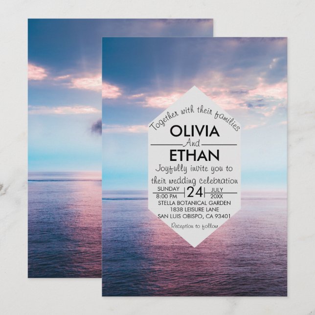 Seascape beach blue sky Wedding Invitation (Front/Back)