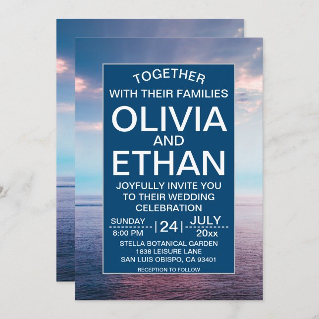 Seascape beach blue sky Wedding Invitation (Front/Back)