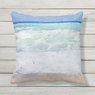 Seascape Beach Design Watercolor Throw Pillow