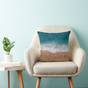 SEASCAPE BEACH SHELLS SUMMER VACATION THROW PILLOW