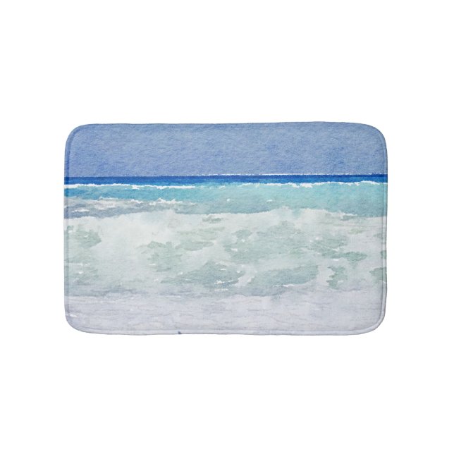Seascape Blue and Aqua Watercolor Bath Mat (Front)