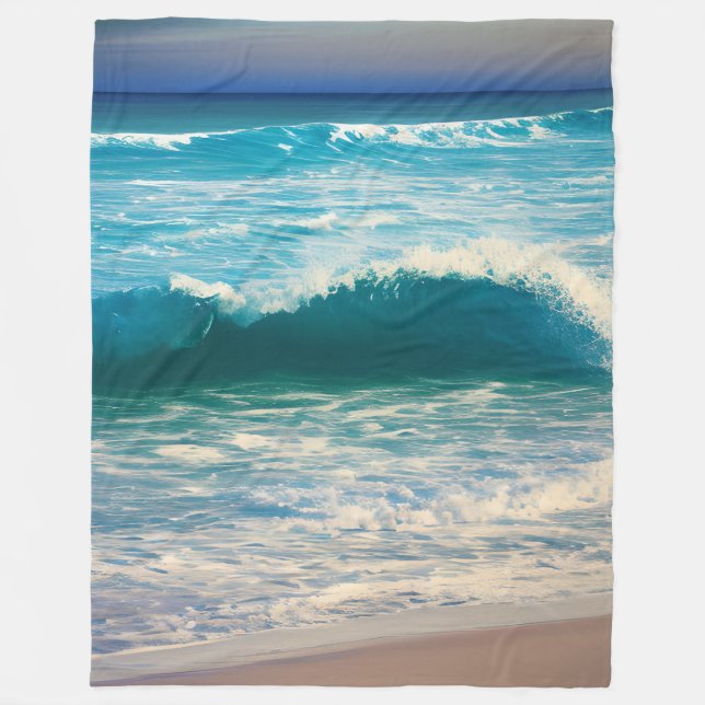 Seascape Blue Ocean Wave Fleece Blanket (Front)