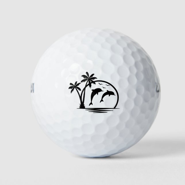 Seascape Dolphin Jumping Palm Tree Ocean Golf Balls (Front)