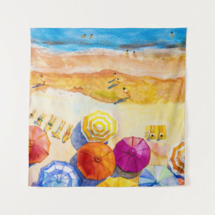 Seascape Love: Watercolor Vacation Painting Tapestry