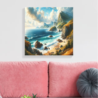 Seascape Paintings Sea Beach with cliff Canvas Print