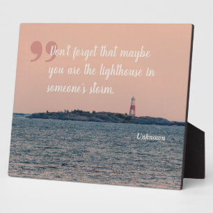 Seascape Photo With Inspirational Lighthouse Quote Plaque