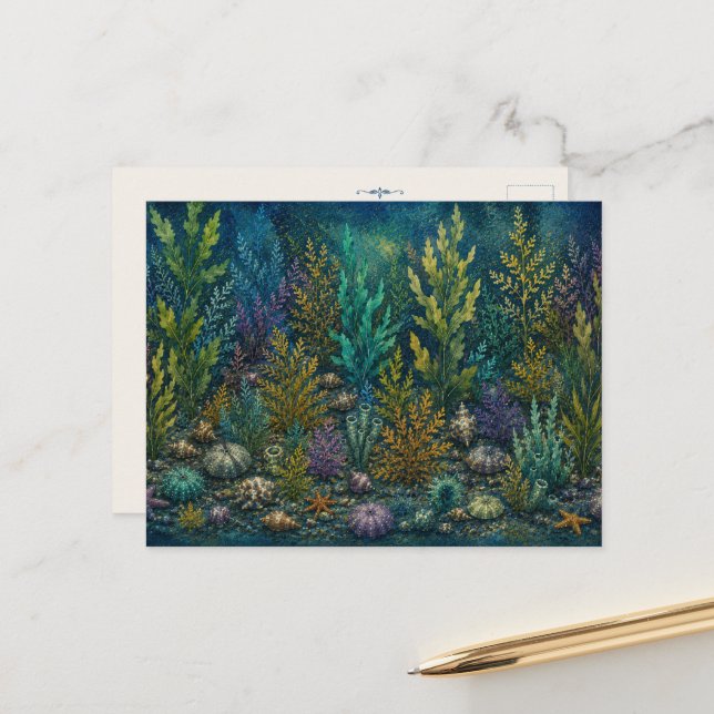 Seascape Reef Watercolour Ocean Inspired Post Card (Front/Back In Situ)