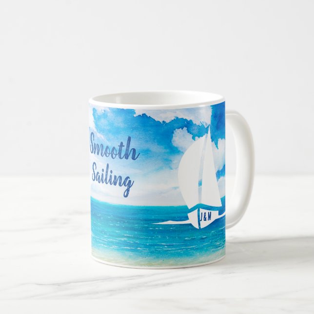Seascape Smooth Sailing Couples Personalized  Coffee Mug (Front Right)