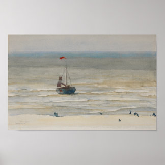 Seascape. Vintage watercolor Poster