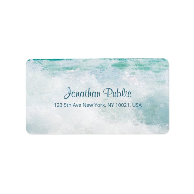 Seascape Waves Hand Script Text Elegant Address Label (Front)