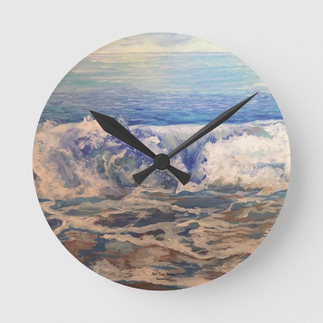 Seascape Waves Original Hand Painted Art Round Clock (Front)