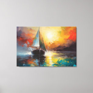 Seascape with a lonely sailboat at sunset. canvas print