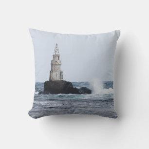 Seascape with lighthouse throw pillow