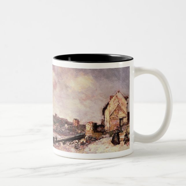 Seascape with ponies on the beach Two-Tone coffee mug (Right)
