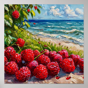 Seascape with Raspberries Creative Surreal Nature  Poster
