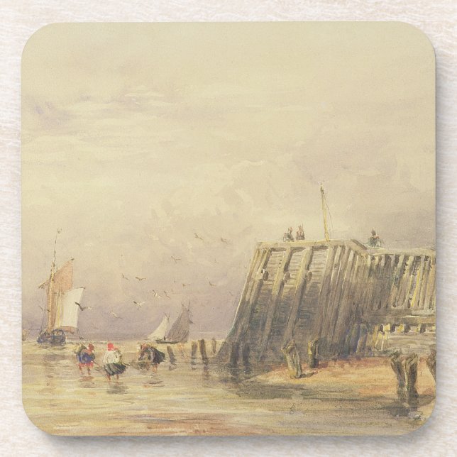 Seascape with Sailing Barges and Figures Wading Of Coaster (Front)