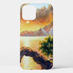 Seascape with the eruption of the volcano, oil on  iPhone 12 case