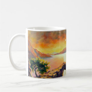 Seascape with the eruption of the volcano, oil on  coffee mug