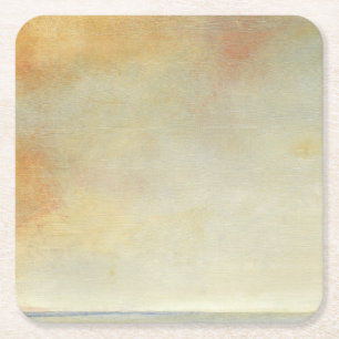 Seascape with Tranquil Orange Sunset Square Paper Coaster