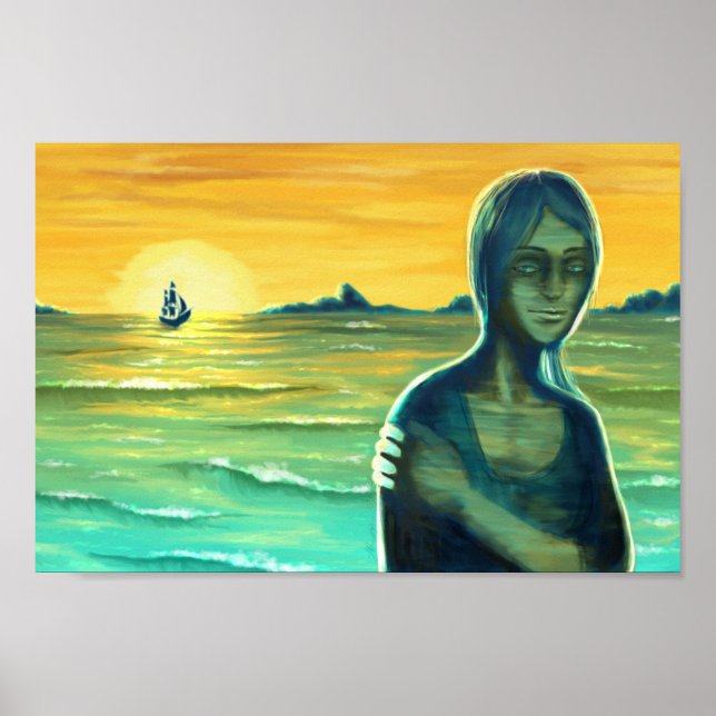 Seascape Woman Portrait Digital Painting  Poster (Front)