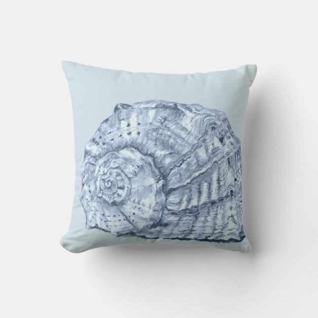 Seashell 3 on Light Blue Throw Pillow (Front)