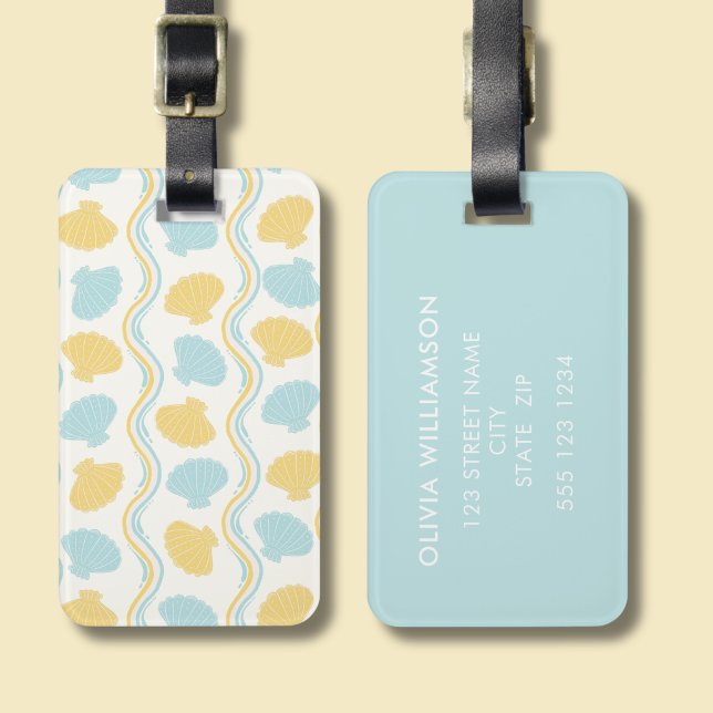 Seashell and beach waves Summer Luggage Tag (Seashells and ocean waves luggage tag)
