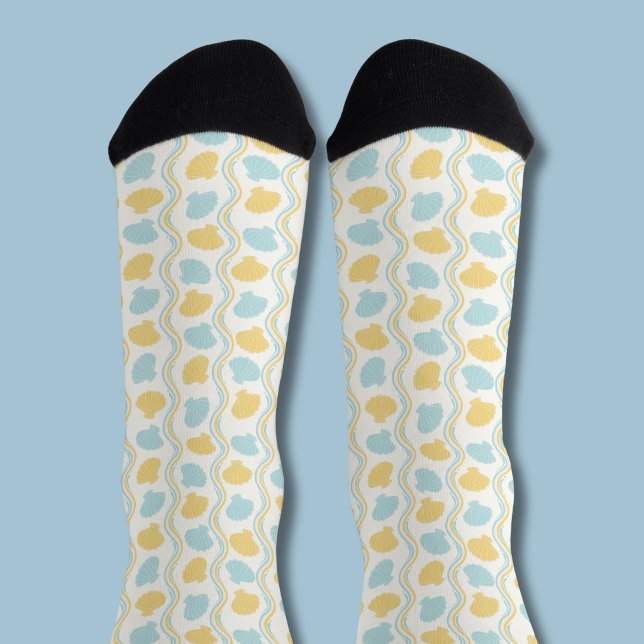 Seashell and beach waves Summer Socks (Seashells and ocean waves socks)