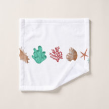 Seashell and coral seaside print wash cloth