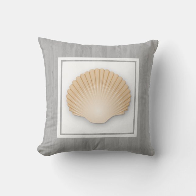 Seashell and Driftwood Planks Throw Pillow (Front)