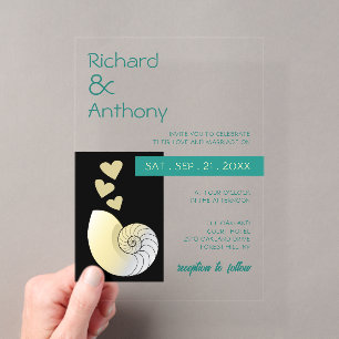 Seashell and Hearts, Beach Wedding Acrylic Invitations