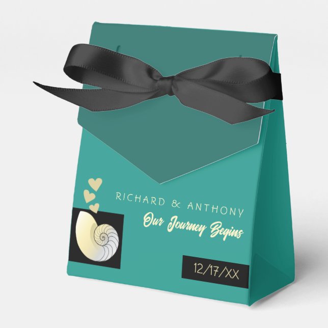 Seashell and Hearts, Beach Wedding Favor Box (Front Side)