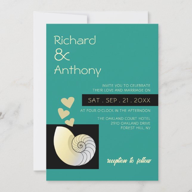 Seashell and Hearts, Beach Wedding Invitation (Front)