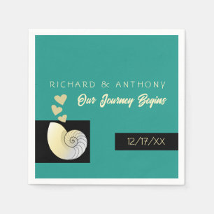 Seashell and Hearts, Beach Wedding Napkin