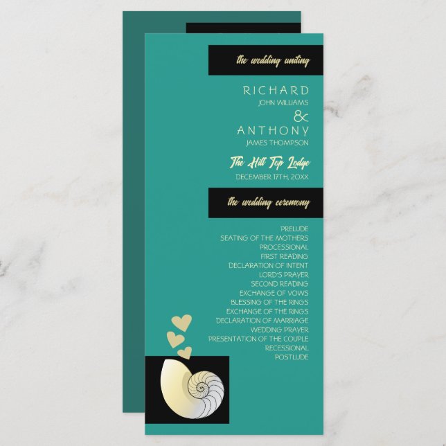 Seashell and Hearts, Beach Wedding Program (Front/Back)