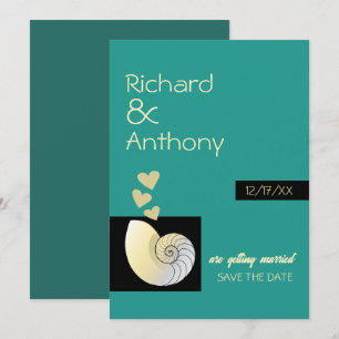 Seashell and Hearts, Beach Wedding Save The Date