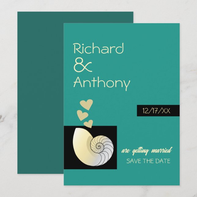 Seashell and Hearts, Beach Wedding Save The Date (Front/Back)
